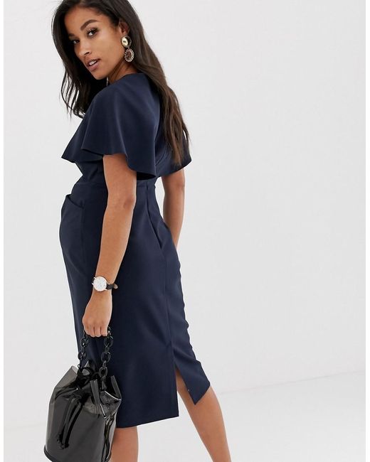 asos design angel sleeve midi pencil dress