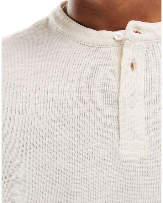 T-shirt serafino écru effetto lino di ASOS in White da Uomo