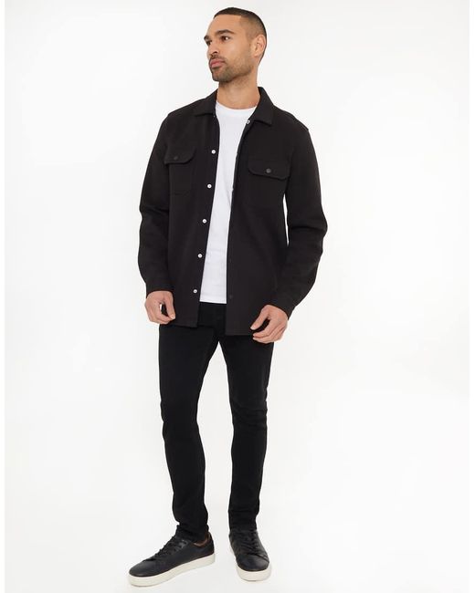 Threadbare Black Relaxed Fit Cotton Twill Button Up Overshirt for men