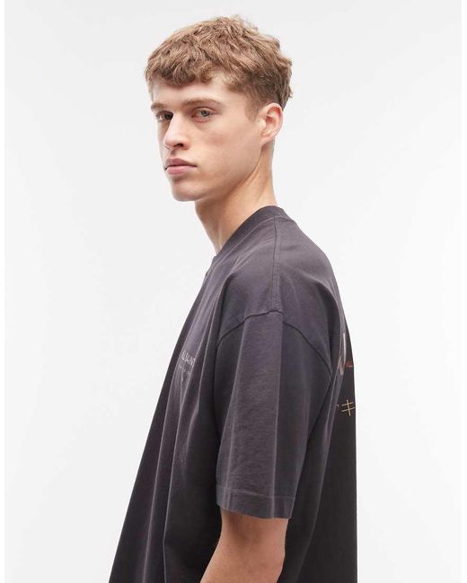 AllSaints Blue Underground Cow Print Logo T-shirt With Back Print for men