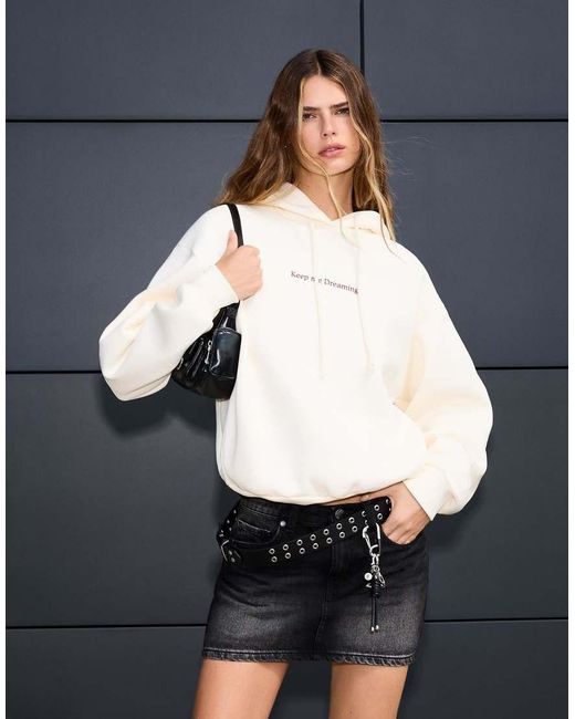 Felpa Bianca Stampata Con Cappuccio di Bershka in Gray