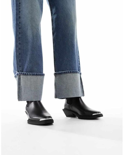 ASOS Blue Aruba Flat Western Boots With Toe Cap Detail