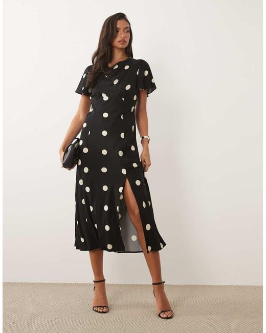 Nobody's Child Black Cheryl Cowl Neck Flutter Sleeve Slit Front Midi Dress