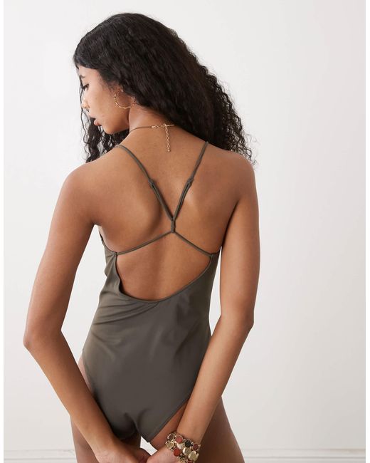 Weekday Gray Crossover Low Back Swimsuit
