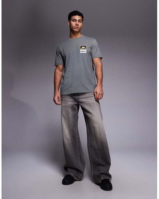 Boss Gray Teplain Chest Logo T-shirt for men