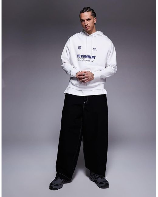 Felpa Oversize Bianca Con Cappuccio E Stampe di ASOS in Gray da Uomo