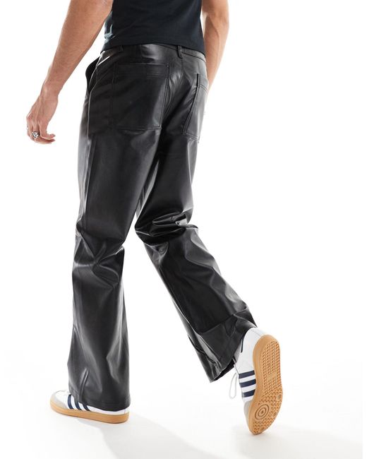 ASOS Black Wide Hem baggy Leather Look Trouser for men