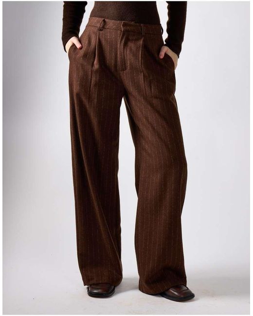 NARRATED Brown Pinstripe Wide Leg Pants