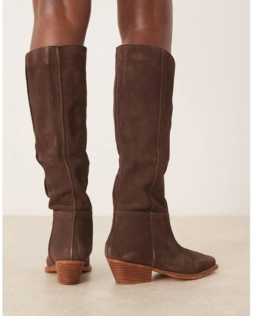 Free People Suede Slouch Cowboy Boots in Brown | Lyst UK