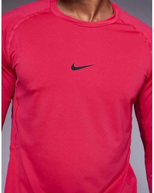 Nike Red Pro Dri-fit Muscle Fit Long Sleeve T-shirt for men
