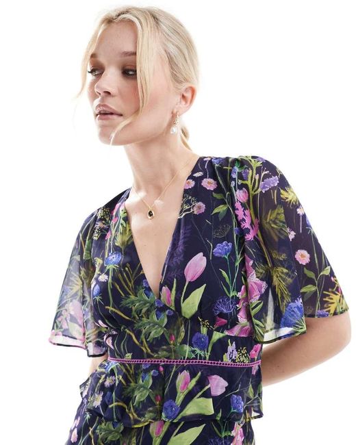 Hope & Ivy Nette Midi Jurk Met Peplum Taille in het Blue