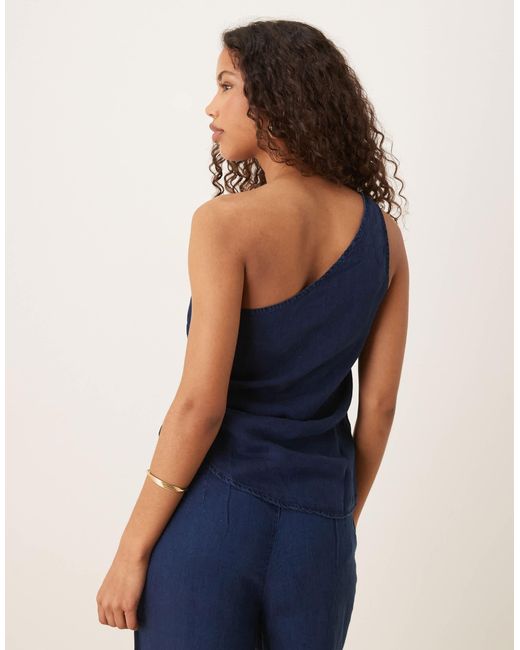 Mango Blue One Shoulder Soft Denim Top With Cinched Waist Co-ord