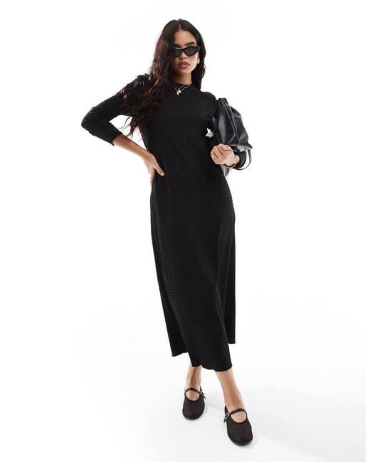 Vila Maxi-Jurk Met Textuur En Lange Mouwen in het Black