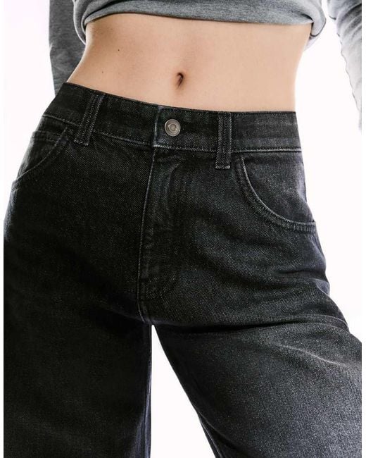 Bershka Black Straight Wide-Leg Jeans