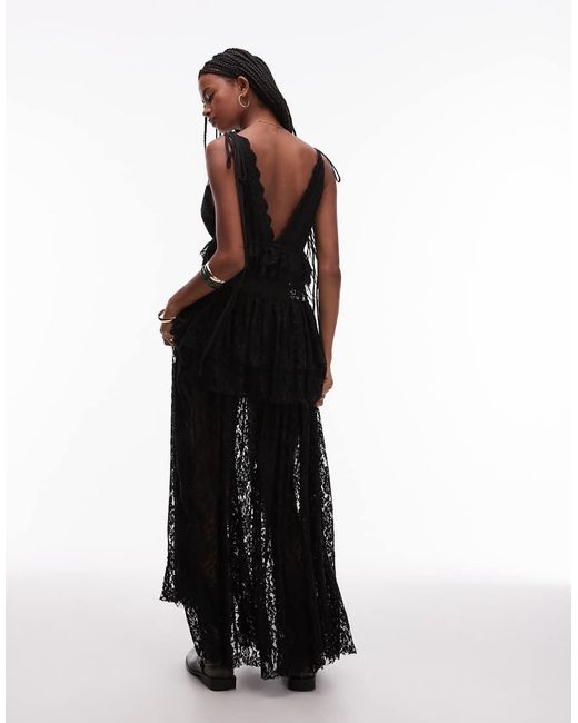 ASOS Black Lace Frill Volume Maxi Dress