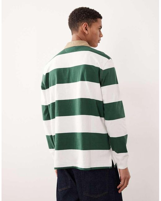 Polo Ralph Lauren Green Icon Logo Block Stripe Rugby Polo Classic Oversized Fit for men