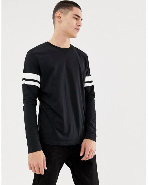 Esprit Long Sleeve Top With Arm Stripe In Black for men