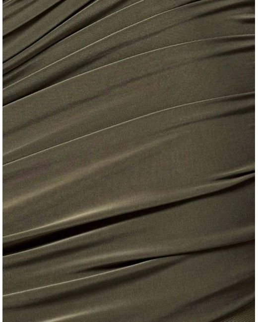 Goddiva Green Gathered One Shoulder Sheer Panel Maxi Dress