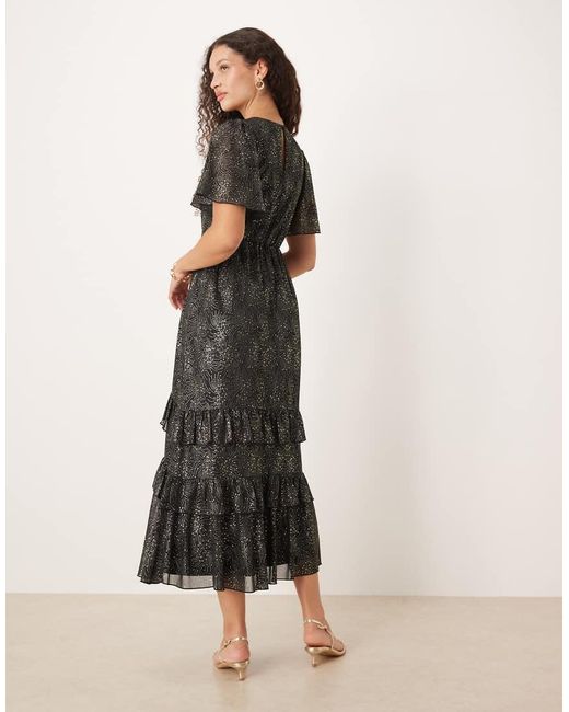 Lovedrobe Black Angel Sleeve Ruffled Midaxi Dress