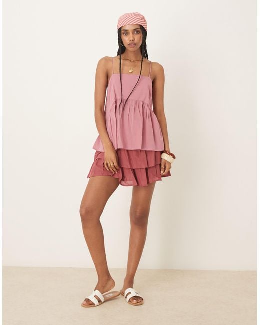 ASOS Pink Cami With Volume Peplum And Tie Straps