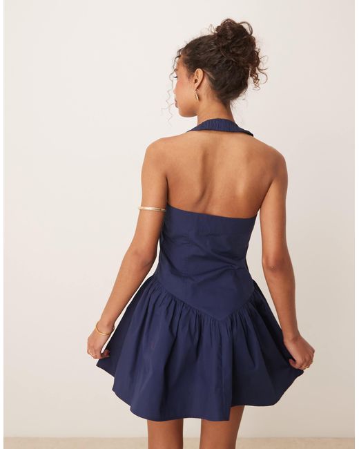 ASOS Blue Halter Mini Dress With Ruffle Hem