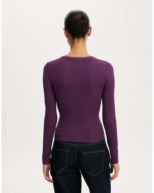 Cotton On Purple Ryan Henley Long Sleeve