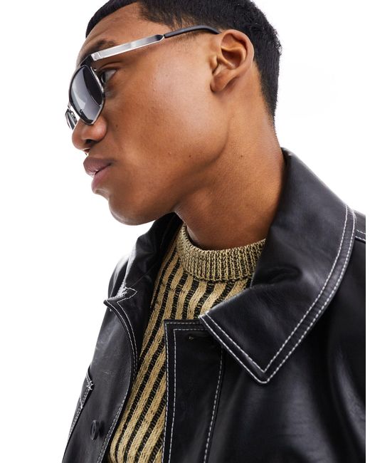 ASOS Black Square Sunglasses With Metal Frames for men