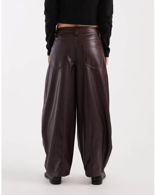 ASOS Black Petite Faux Leather Barrel Leg Trousers With Seam Detail