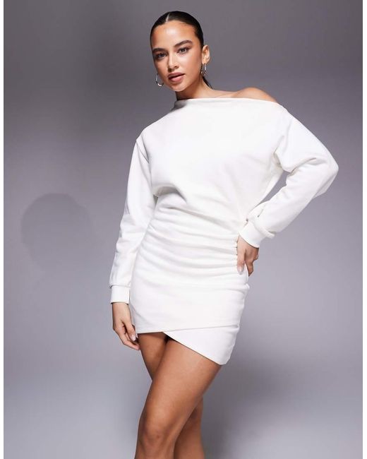 ASOS Natural Circular Design Collection Wrap Sweat Mini Dress Off Shoulder
