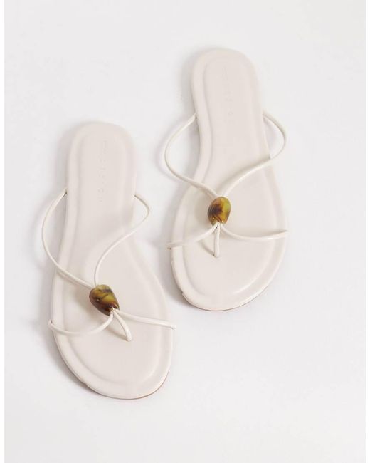 ASOS White Fleur Skinny Strap Toe Thong Sandals With Amber Bead