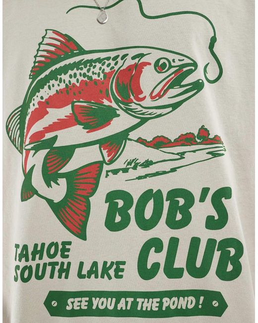 Camiseta Beis De Corte Cuadrado Extragrande Con Estampado Gráfico De Pescado De -Neutro ASOS de hombre de color Multicolor