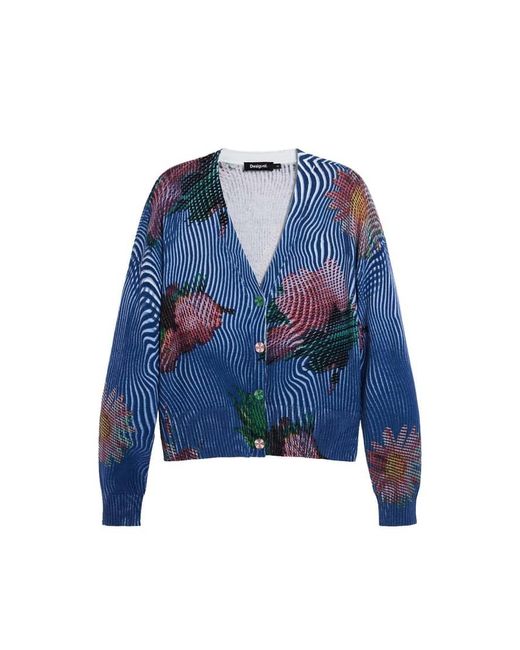 Desigual Blue Floral Cardigan Sweater