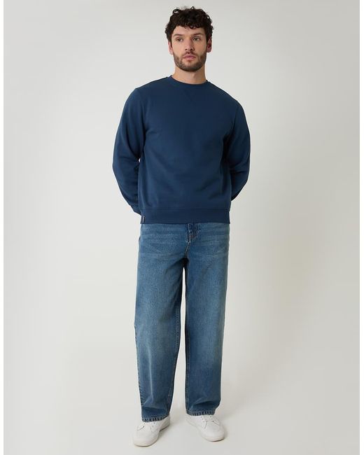 Threadbare Blue Cotton Blend Crew Neck Sweatshirt for men