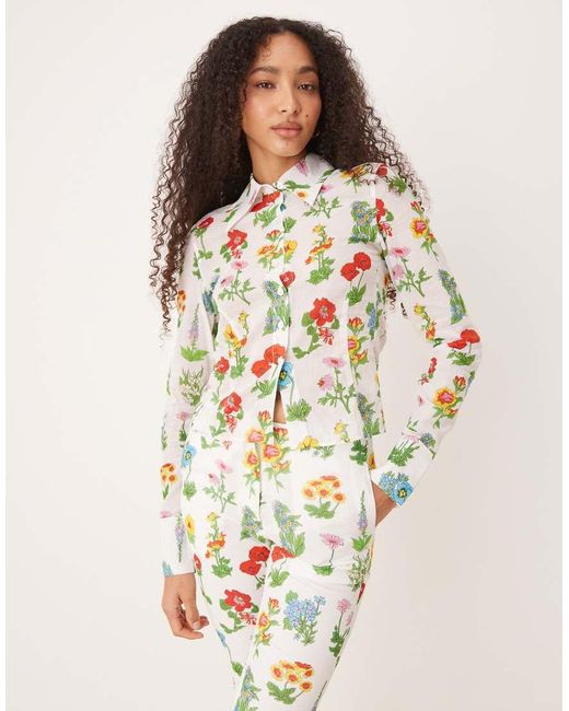 Tyler McGillivary White Uma Flower Print Button Down Shirt