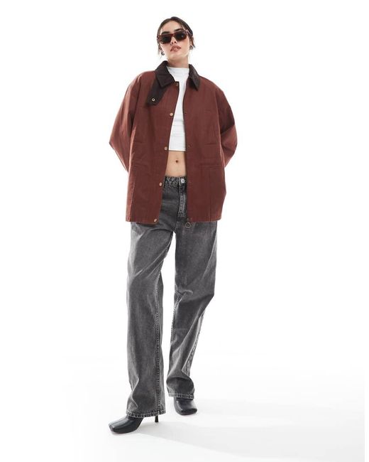 ASOS Red Waxed Cinched Waist Jacket With Contrast Collar