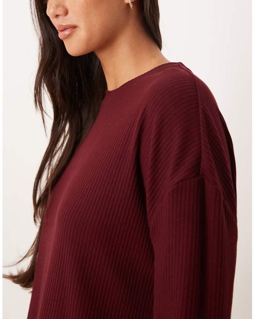 ASOS Red Mix & Match Rib And Velvet Trim Long Sleeve Top