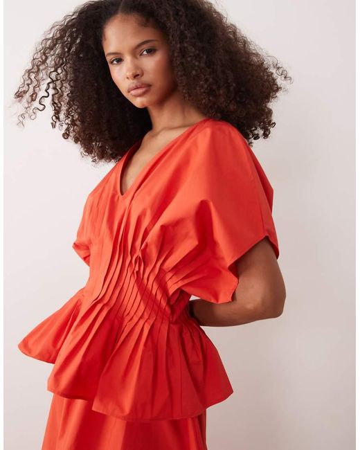 ASOS Red V Neck Nipped Waist Peplum Maxi Dress