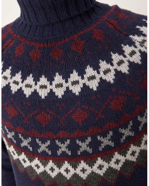 Barbour Blue Roose Fair Isle Rollneck Knitted Jumper for men