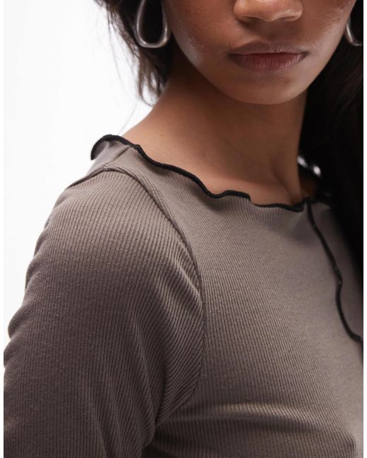 Mango Blue Contrast Seam Detail Lettuce Edge Top