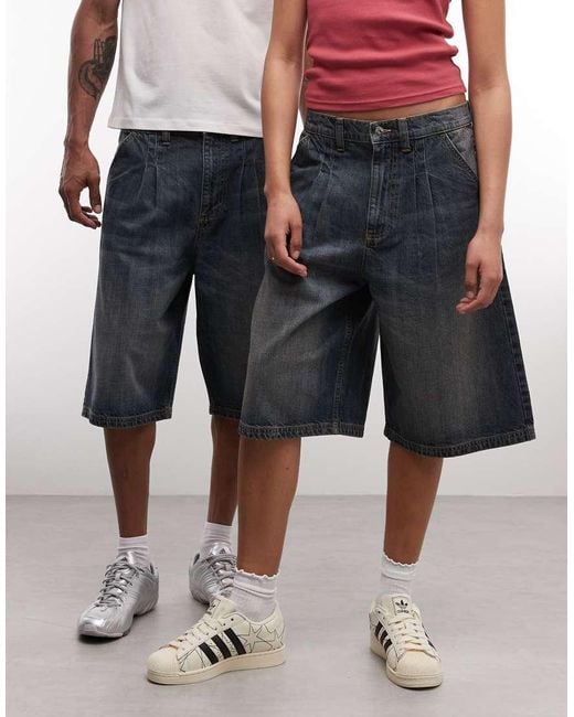 Collusion Blue Unisex Pleated Jorts
