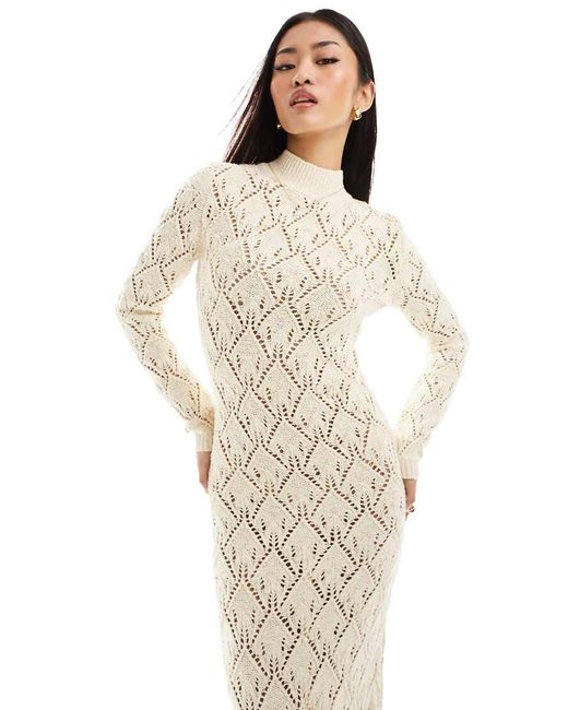 Mango Natural Crochet Knitted High Neck Dress