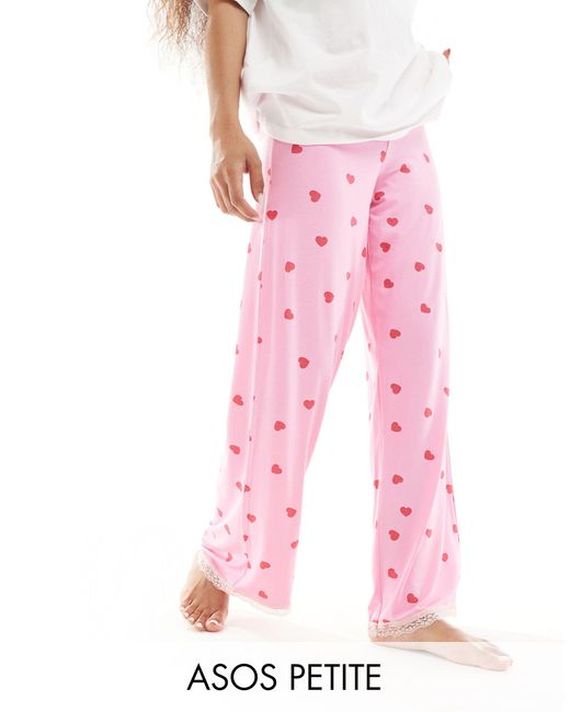 ASOS Pink Petite Mix & Match Super Soft Heart Print Pyjama Trouser