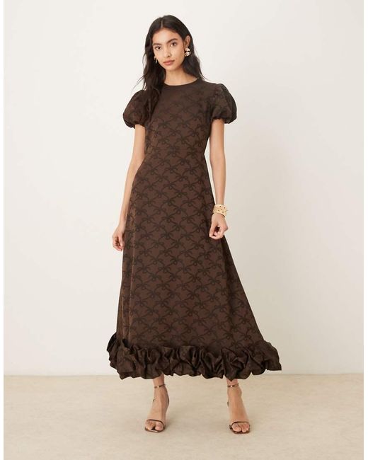 Sister Jane Natural Puff Sleeve Ruffle Hem Midaxi Dress