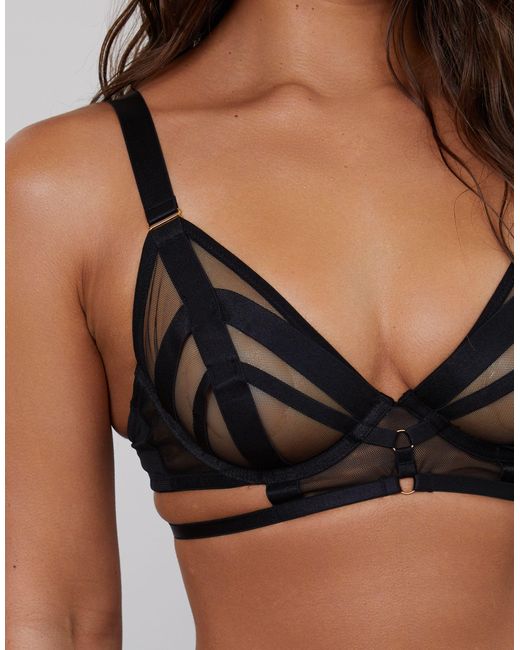 Wolf & Whistle Brown X Michelle Domingos Thick Elastic And Mesh Bra