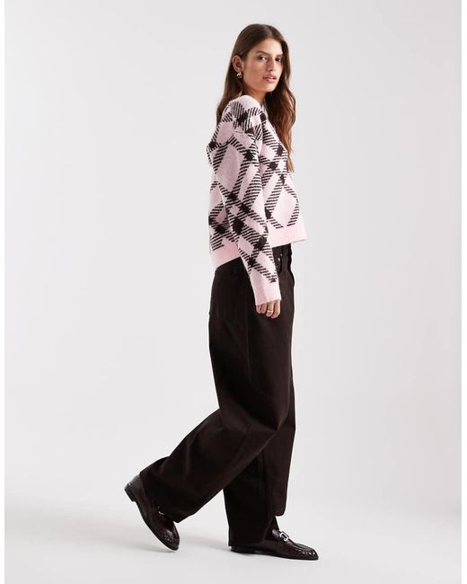 Miss Selfridge Pink Oversized Check Cardigan