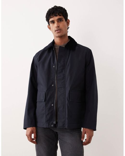 ARKET Blue Waxed Cotton Jacket With Contrast Cord Collar for men