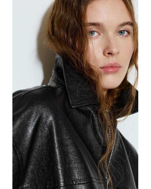 Pull&Bear Black Faux Leather Bomber Jacket
