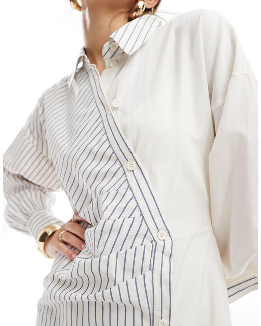 ASOS White Colourblock Stripe Ruched Maxi Shirt Dress