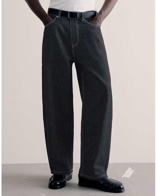 Bershka Natural Stripe Barrel Jeans for men