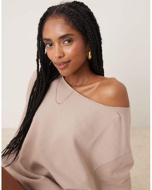 ASOS Natural Oversized Off Shoulder Sweatshirt